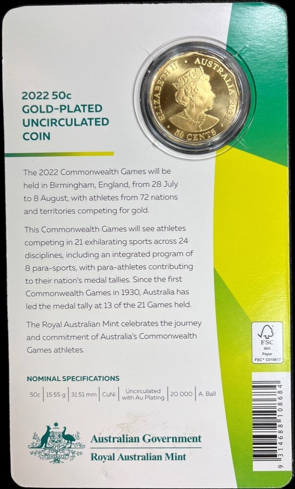 2022 Gold Plated 50 Cent Uncirculated Coin Commonwealth Games Team product image