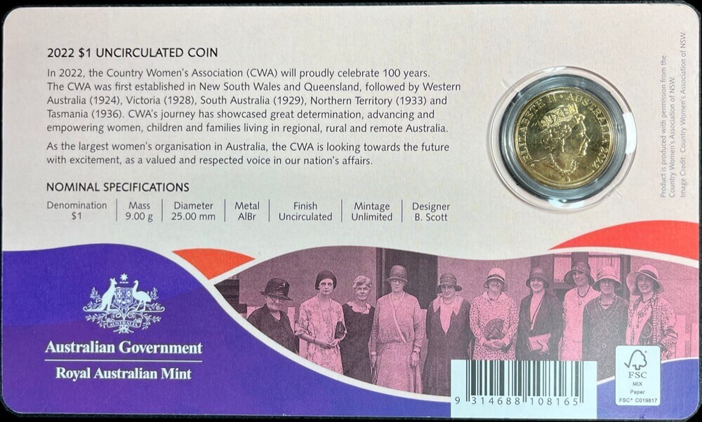 2022 1 Dollar Uncirculated Coin Country Women's Association product image