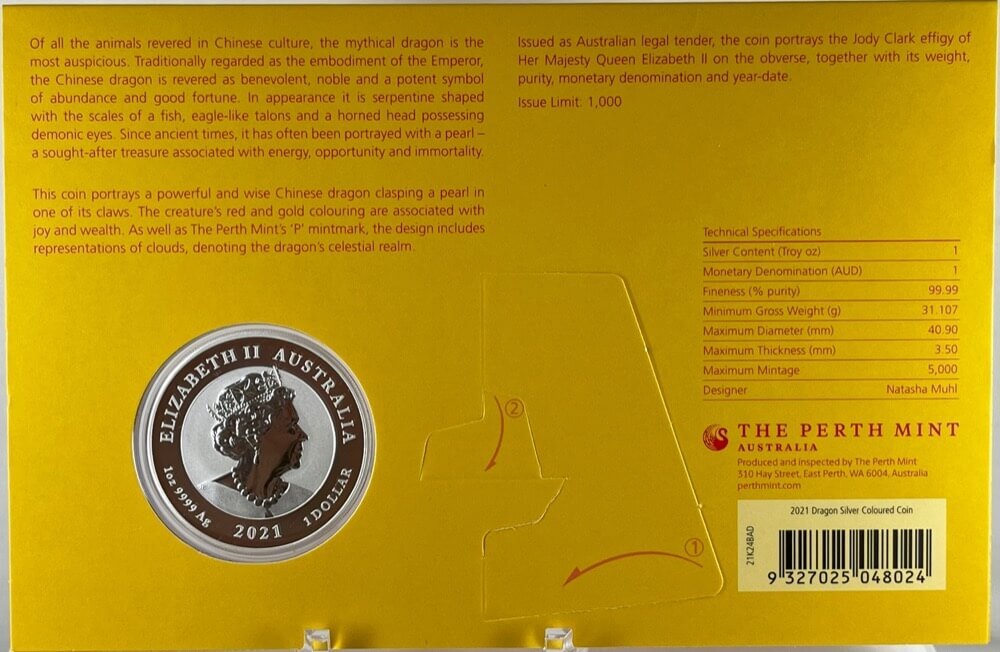 2021 Silver 1oz Coloured Coin Dragon product image