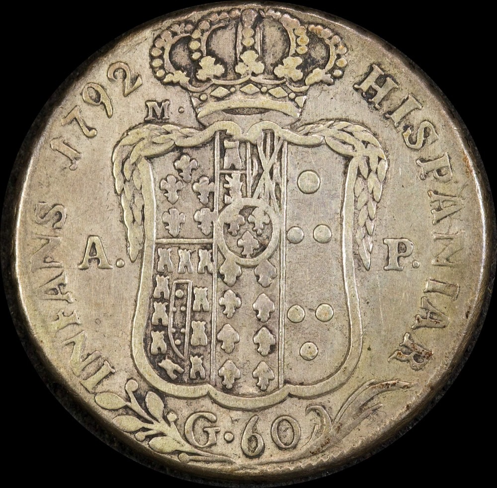 Italian States (Naples) 1792 Silver 60 Grana KM# 211 good Fine product image
