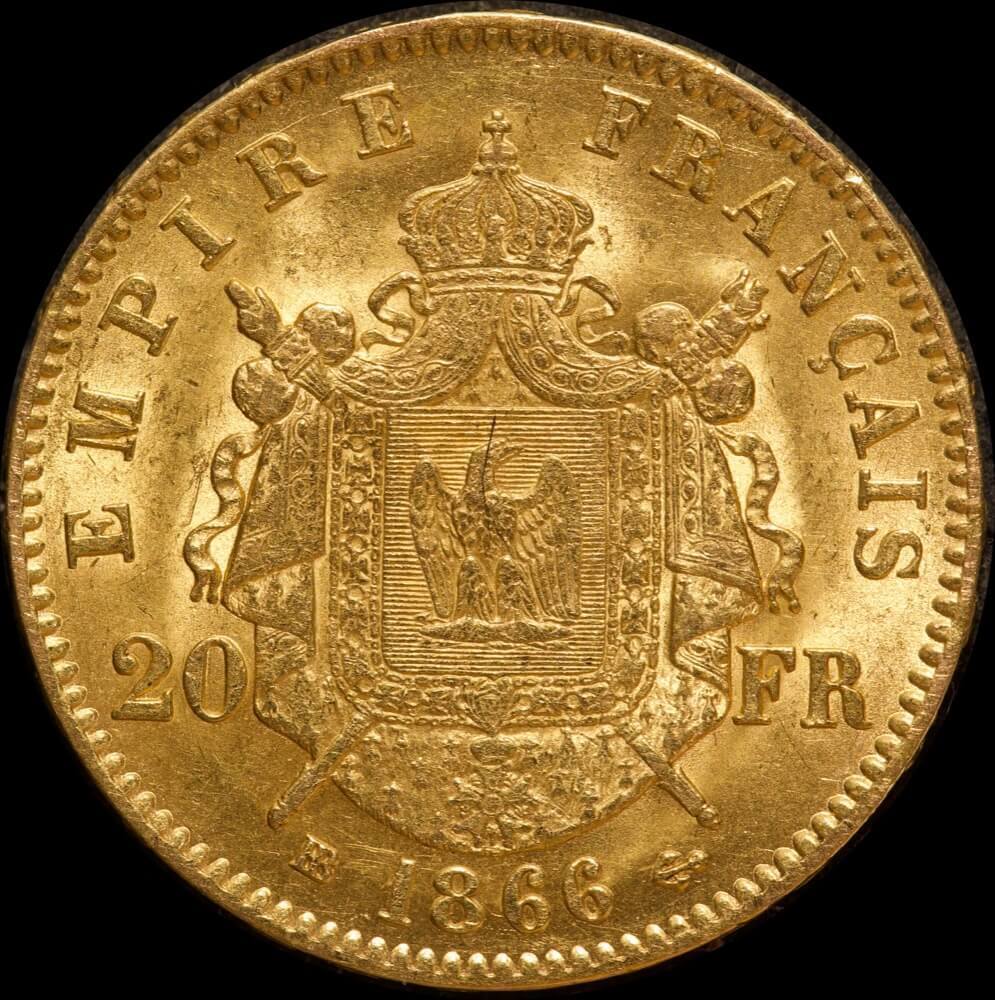France 1866-A Gold 20 Franc KM#801.1 good EF product image