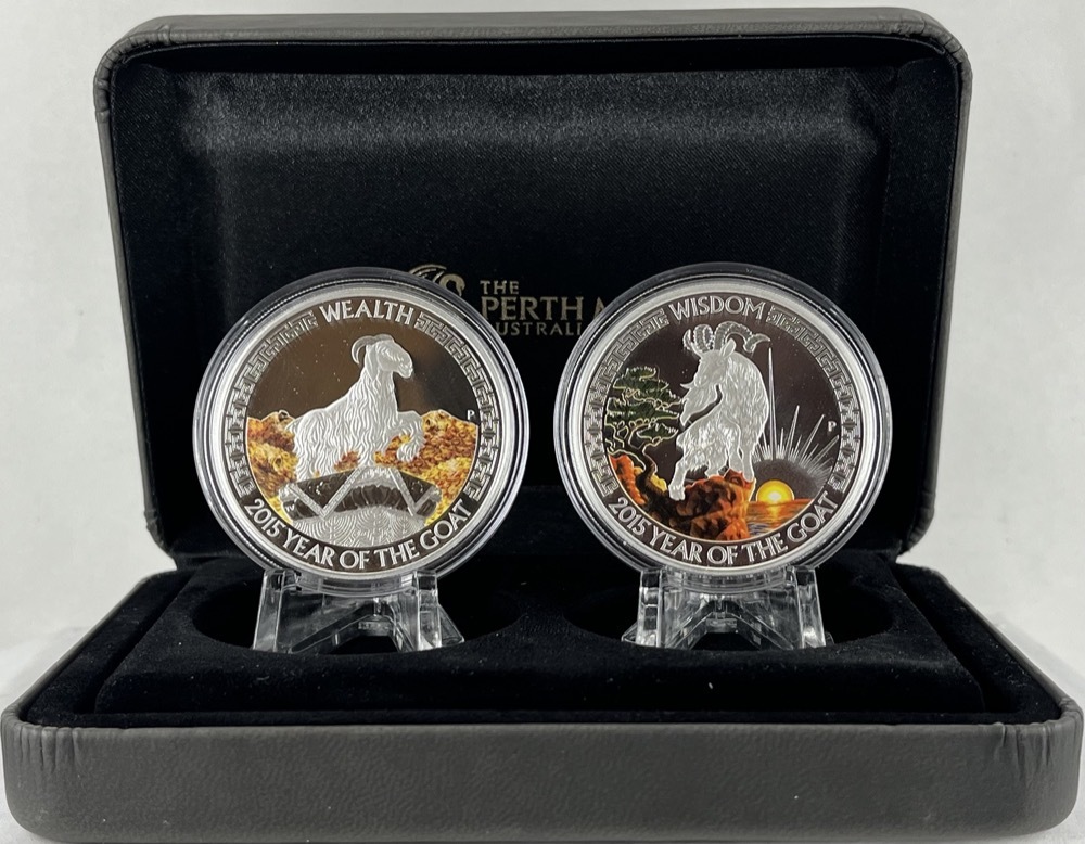 Tuvalu 2015 Silver Proof 2 Coin Set Goat Lunar Good Fortune product image