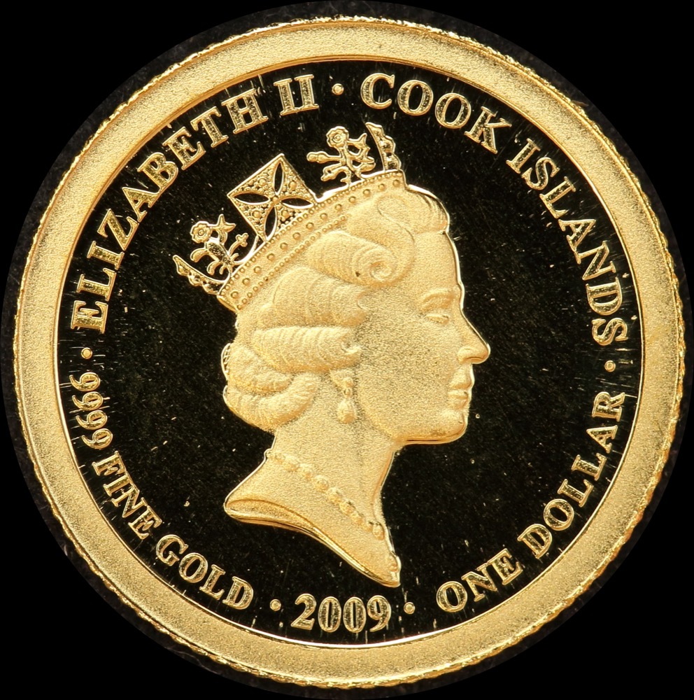 Cook Islands 2009 Gold Proof 1 Dollar Coin Captain Cook