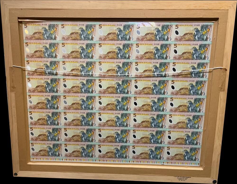 New Zealand 1999 5 Dollar Uncut Sheet of 40 Notes Edmund Hillary product image