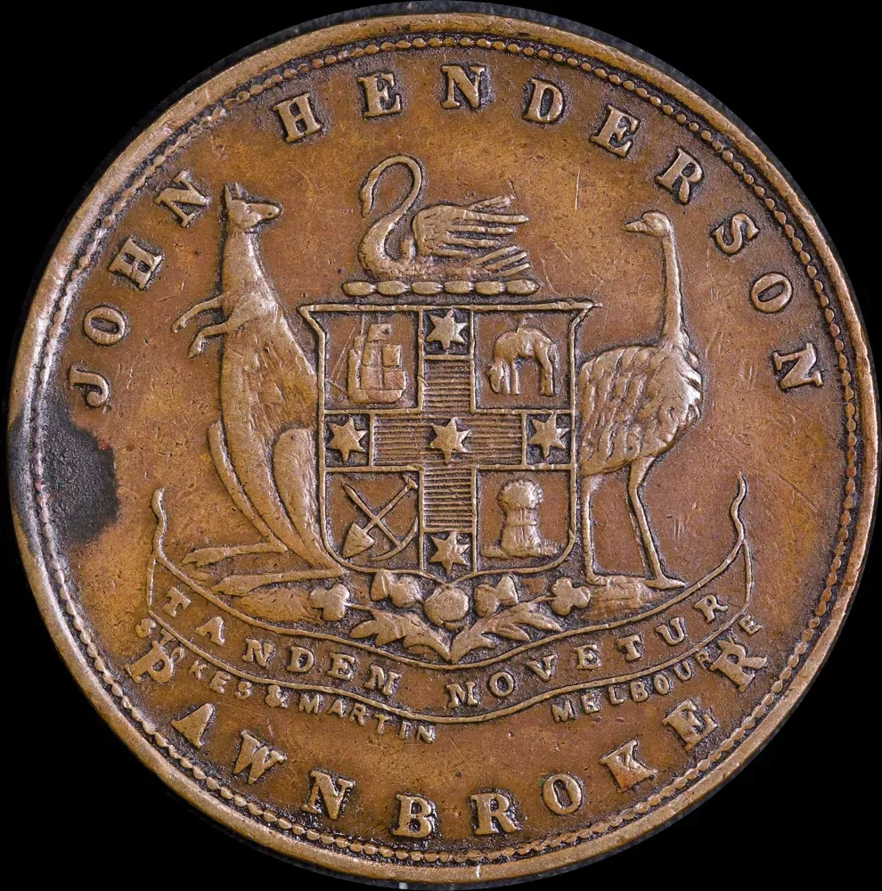 1878 John Henderson Copper One Penny Token A# 223 good VF
