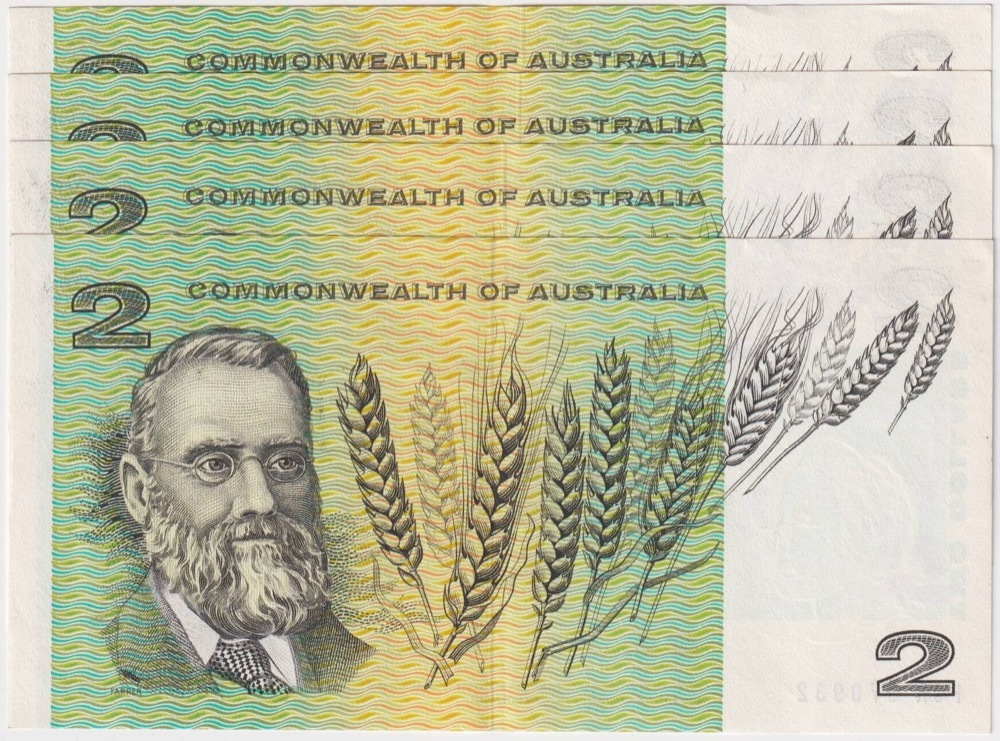 1966 $2 Note Consecutive Run of 4 Coombs/Wilson R81 good EF