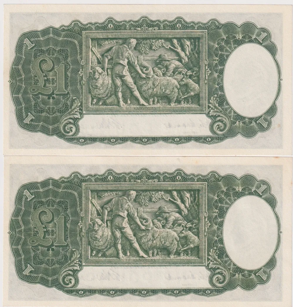 1949 One Pound Consecutive Pair Coombs/Watt R31 Uncirculated
