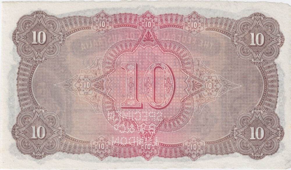 Federal Bank of Australia (Melbourne) ca 1889 10 Pounds Unissued Specimen Note MVR# 1 Uncirculated
