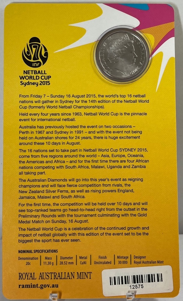 2015 20 Cent Netball World Cup Sydney 'S' Counterstamp
