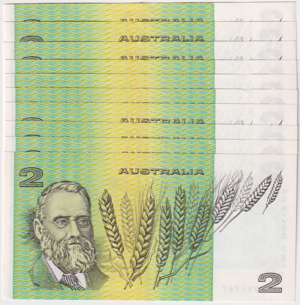 1985 $2 Note Consecutive run of 10 Johnston/Fraser R89 good EF