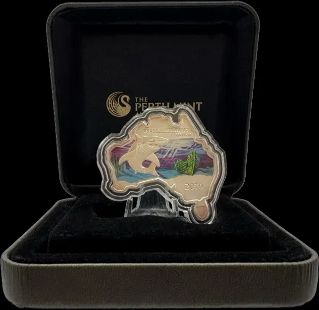 2016 Silver 1oz Proof Map Shaped Coin - Great White Shark