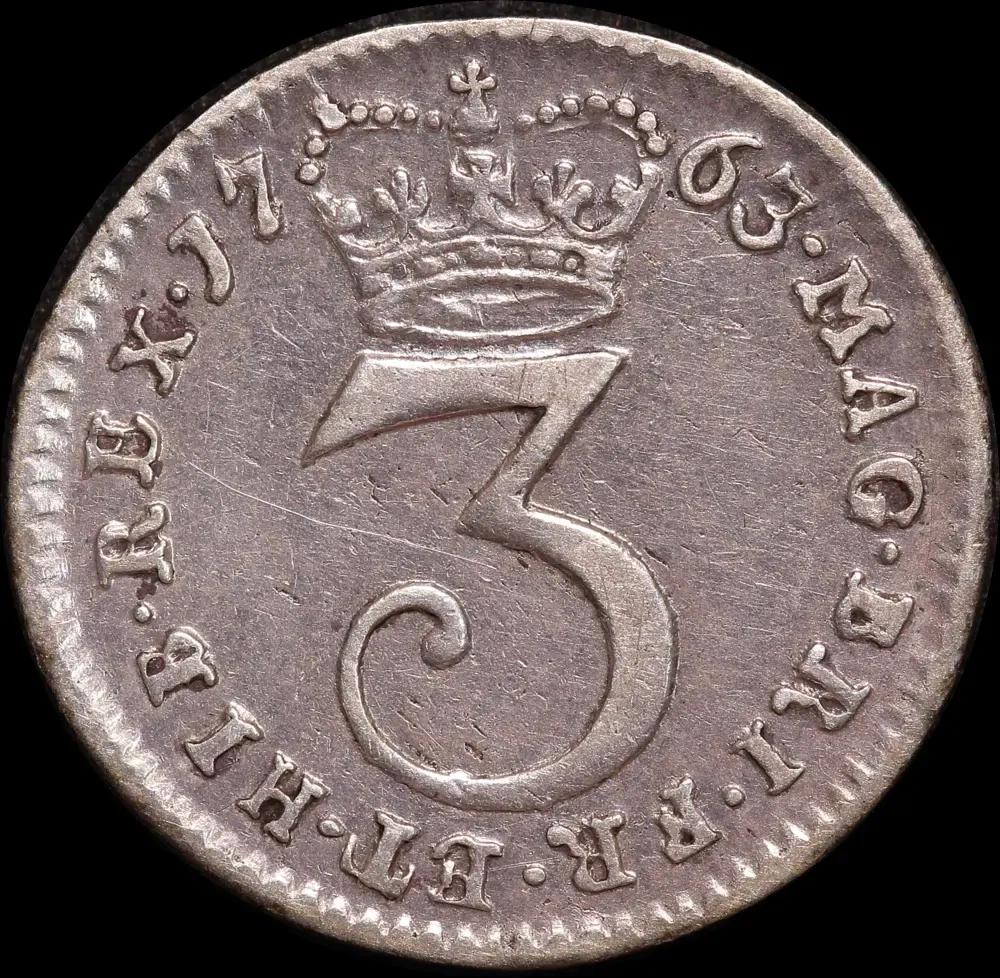 1763 Silver Threepence George III 3753 good VF