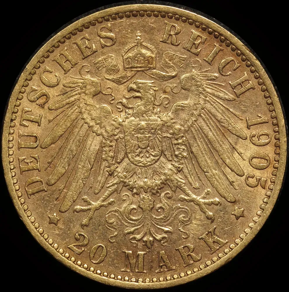 German States (Prussia) 1905-A Gold 20 Marks KM# 521 Extremely Fine