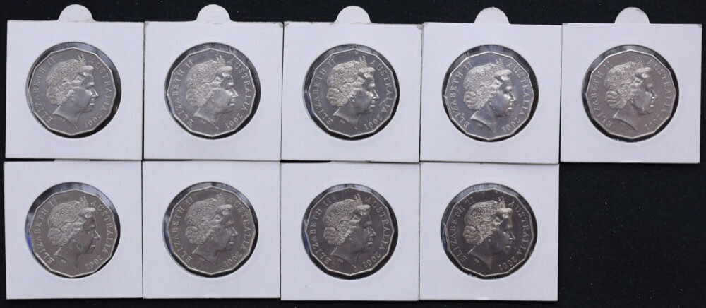 Australia 2001 Set of 9 50 Cent Coins Centenary of Federation Uncirculated product image