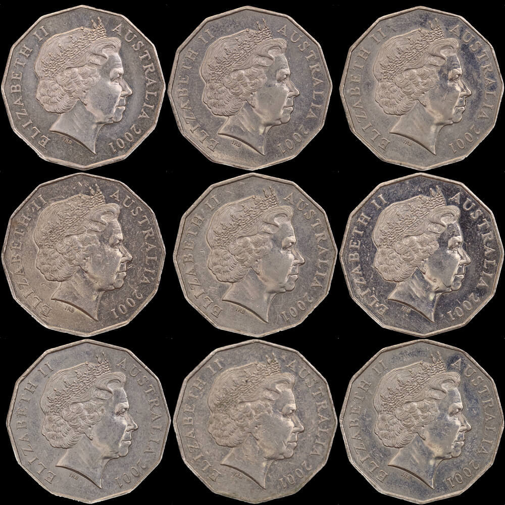 Australia 2001 Set of 9 50 Cent Coins Centenary of Federation Average Circulated product image