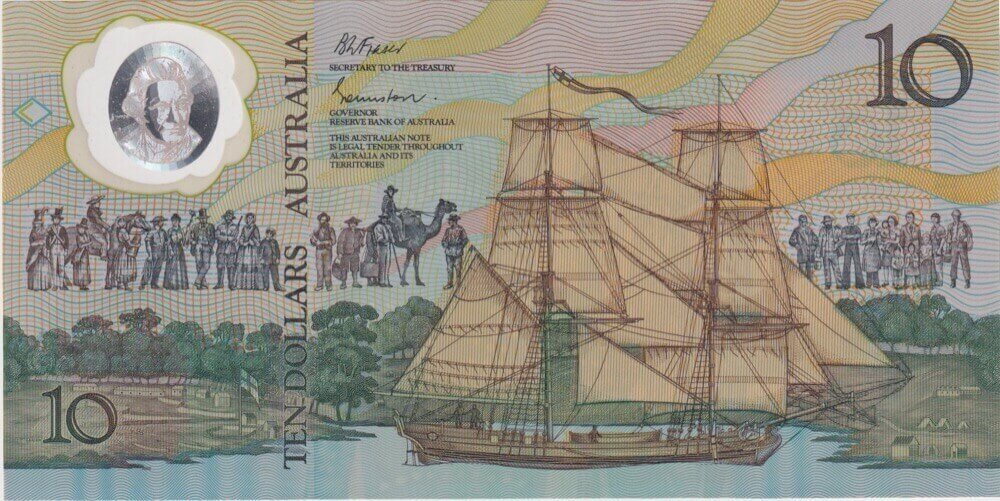1988 $10 Note Bicentennial 1st issue AB 33 Last Prefix Johnston/Fraser R310aL about Unc