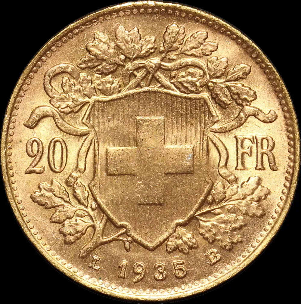 Switzerland 1935 L-B Gold 20 Francs KM#35.1 Uncirculated product image