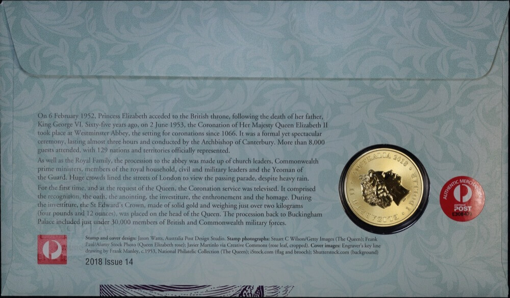 2018 1 Dollar PNC QEII Coronation 65th Anniversary Melbourne Money Expo Gold Overprint product image