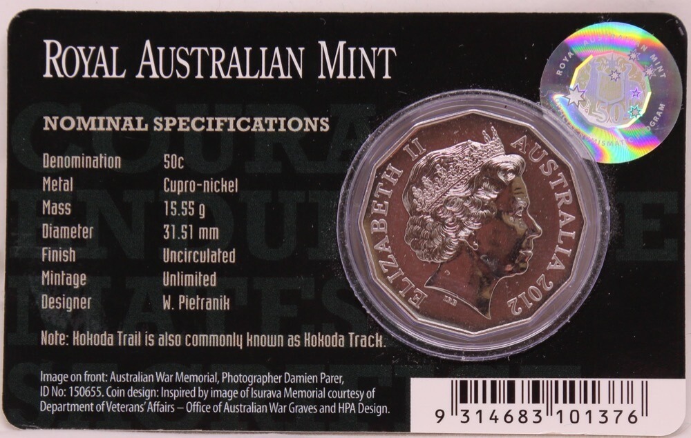 2012 50 Cent Uncirculated Coin 70th Anniversary of Kokoda Trail