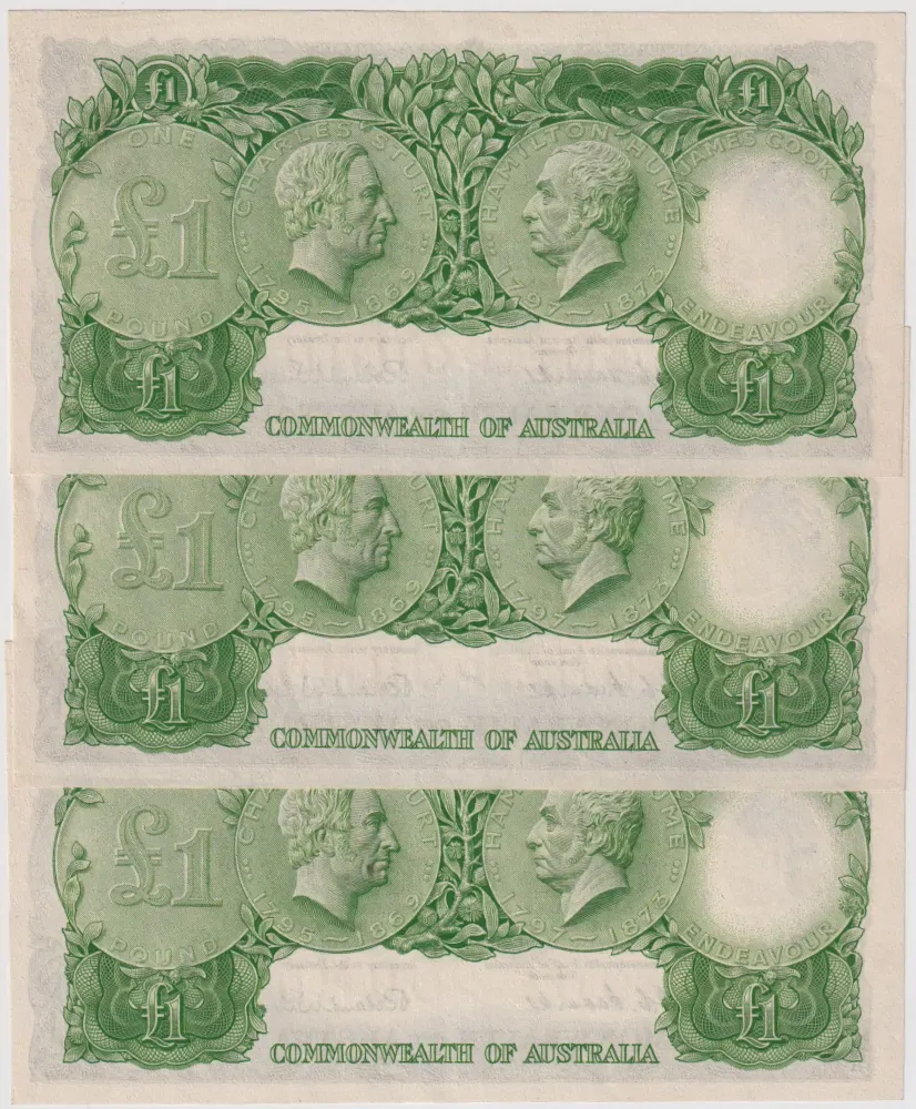 1953 One Pound Consecutive Trio Coombs/Wilson R33 good EF product image
