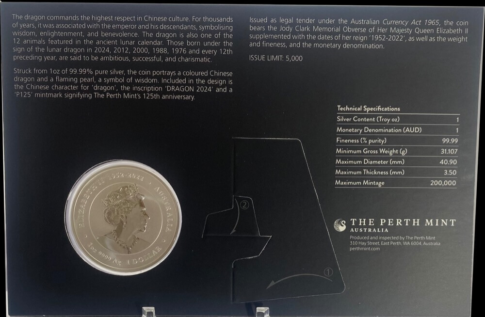2024 Silver Lunar Coloured 1oz Coin Teal Dragon Perth Money Expo product image