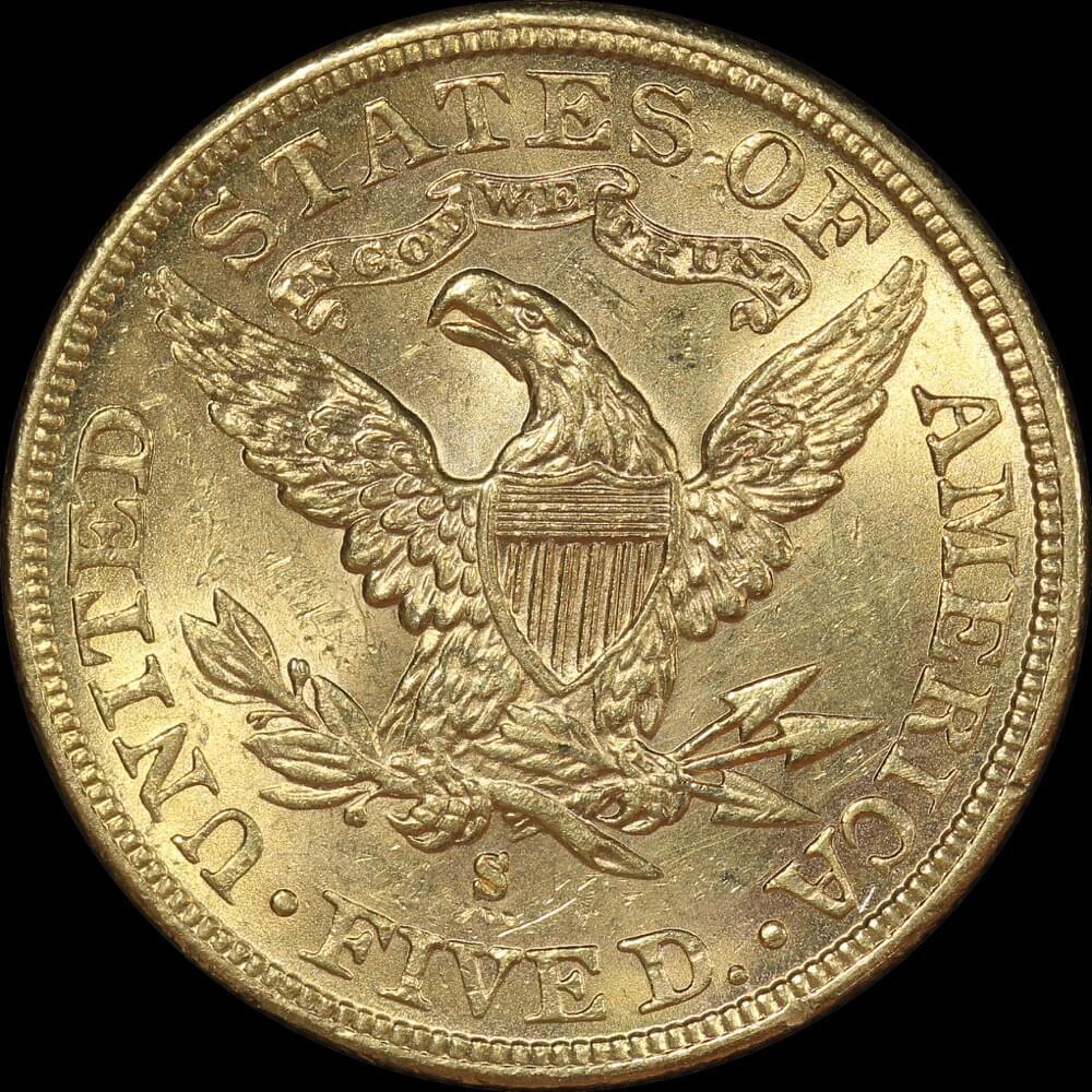 United States 1885-S Gold 5 Dollar Half Eagle about Unc product image