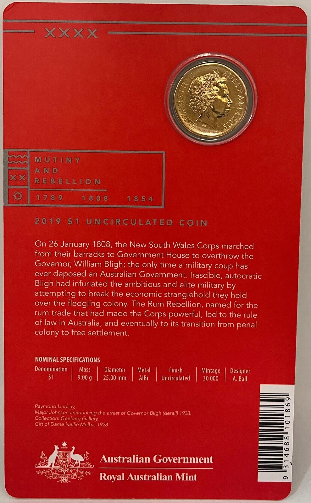 2019 1 Dollar Uncirculated Coin The Rum Rebellion product image