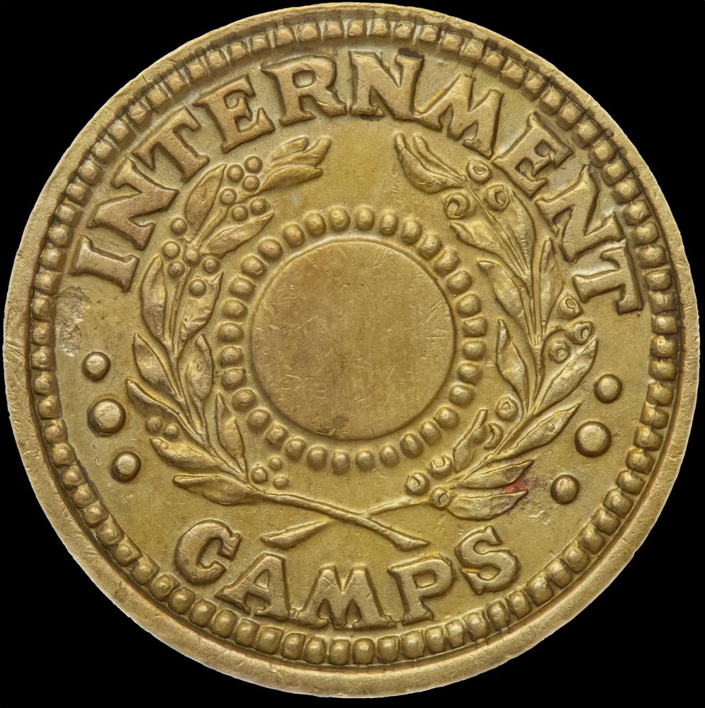 1942 One Penny Unholed Internment Token WWII Extremely Fine