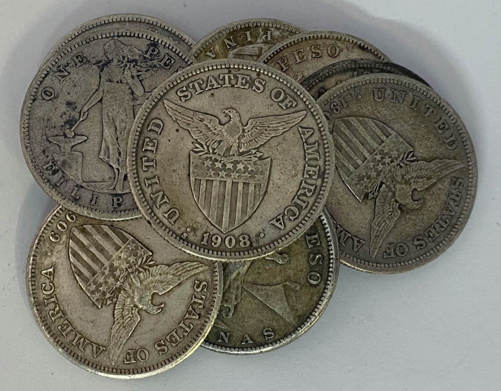 Philippines Bulk Lot of 10 Silver 1 Peso 1907 - 1912 KM#172 Circulated Condition product image