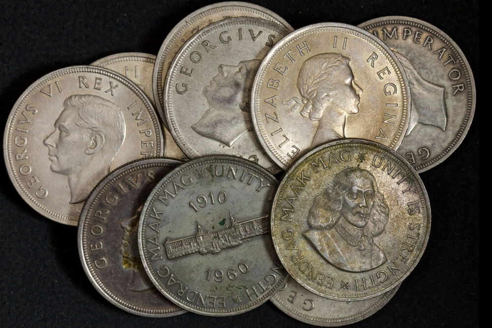 South Africa Bulk Lot of 10 Silver 5 Shilling Crowns GEF product image