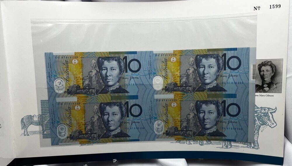 1997 10 Dollars Uncut Block of Four Standard Blue Serials