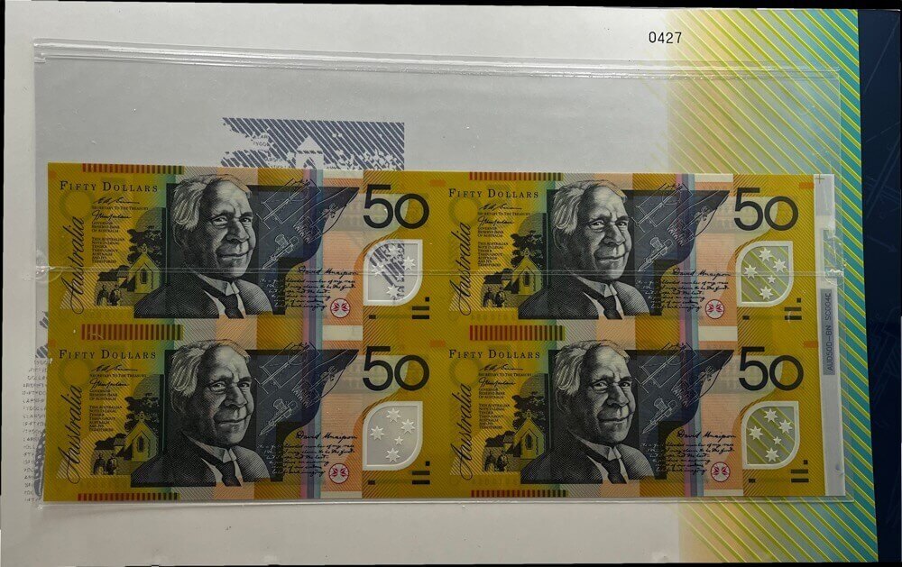 1999 Fifty Dollars Uncut Block of Four Deluxe Black Serials