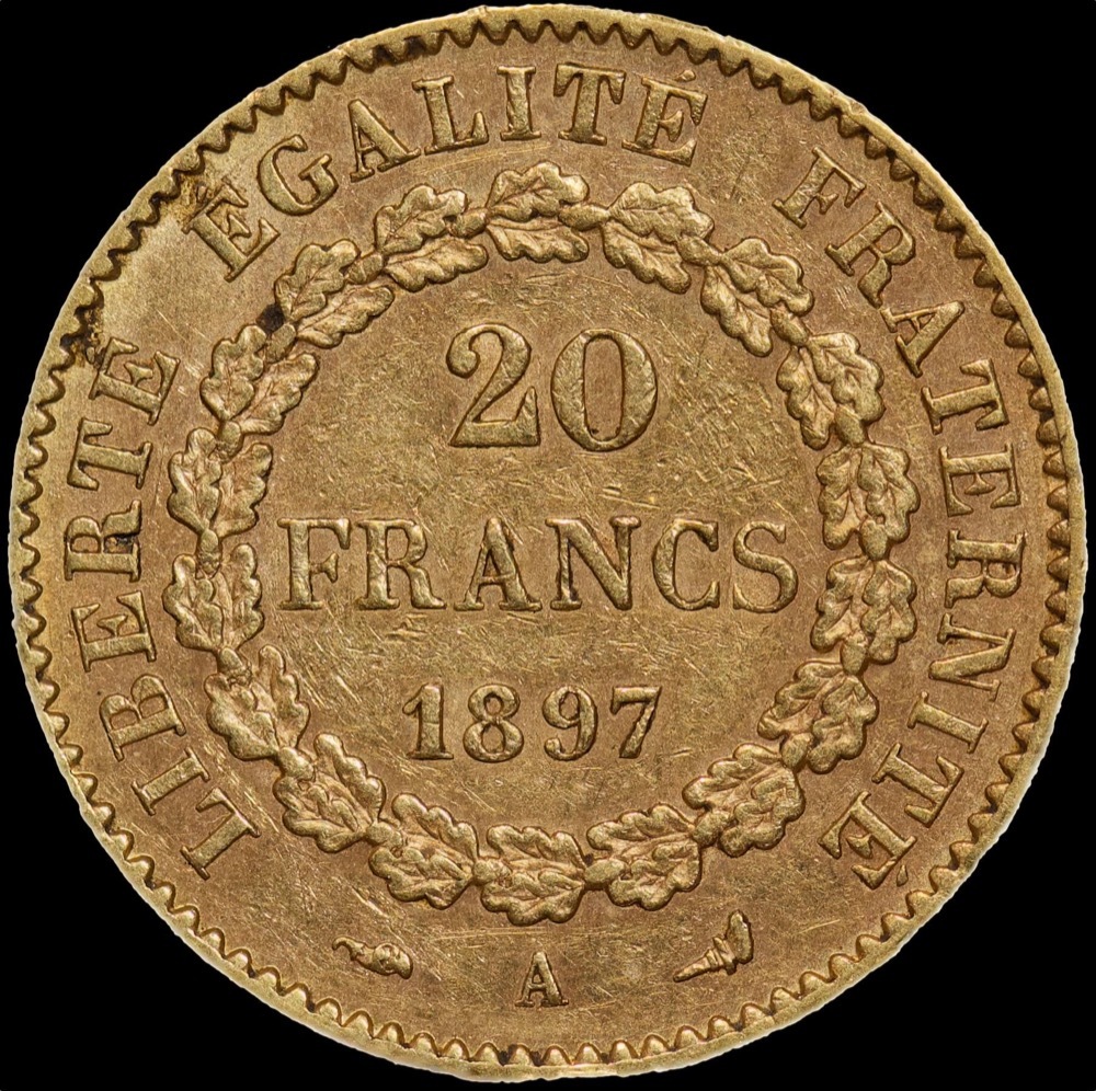 France 1897-A Gold 20 Francs Angel KM#825 Extremely Fine product image