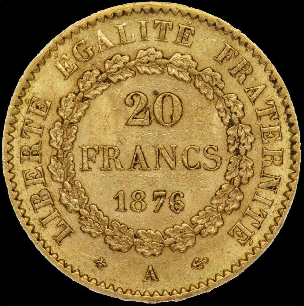 France 1876-A Gold 20 Francs Angel KM#825 Extremely Fine product image
