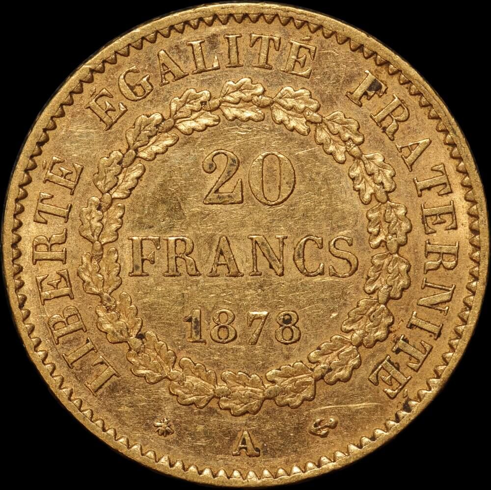 France 1878-A Gold 20 Francs Angel KM#825 about EF product image