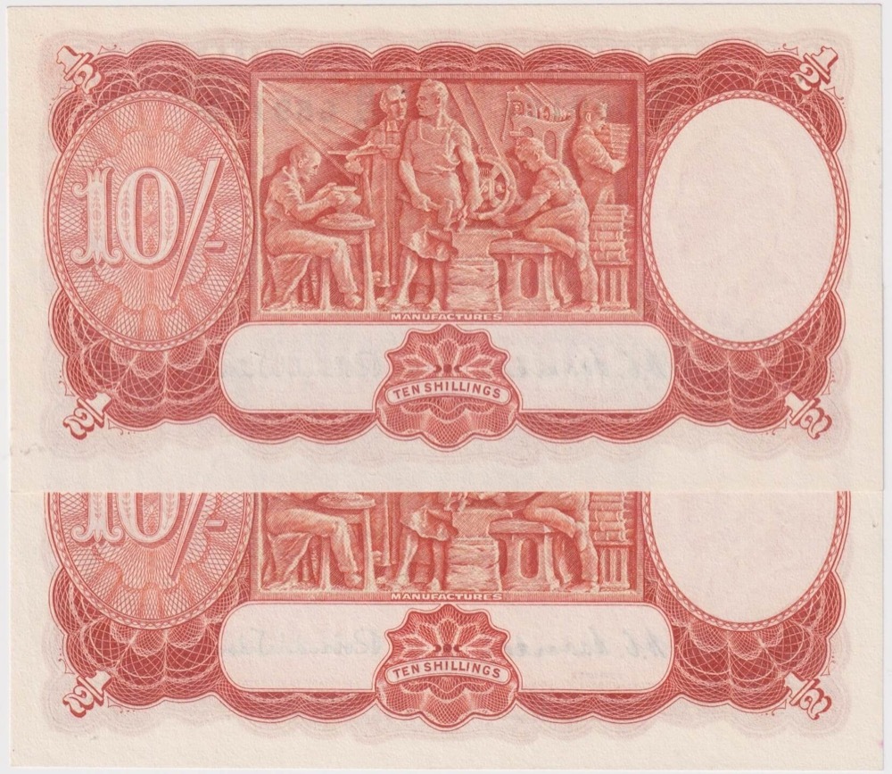 1952 Ten Shilling Consecutive Pair Coombs/Wilson R15 about Unc
