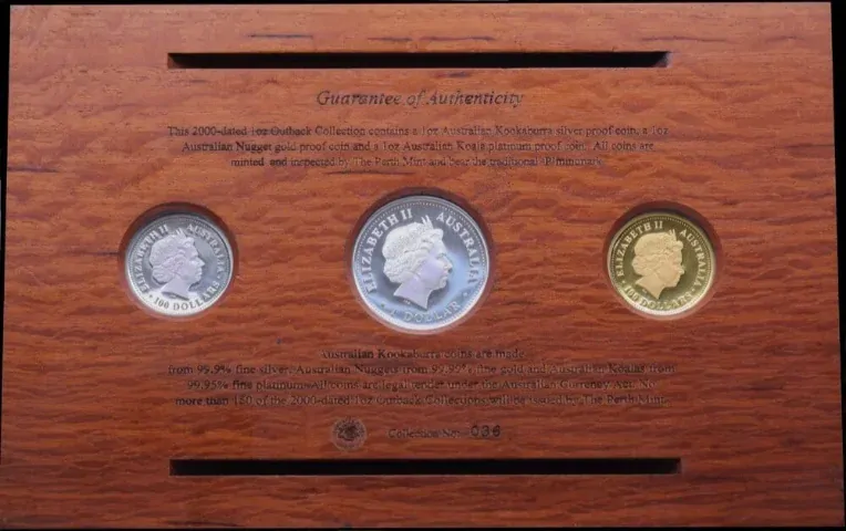 2000 Gold Platinum Silver Outback Collection 3 Coin Proof Set product image