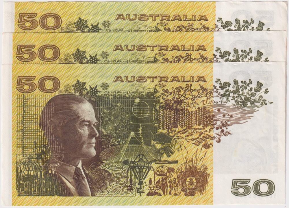 1976 $50 Note Trio Gothic Centre Knight/Wheeler R506A good EF