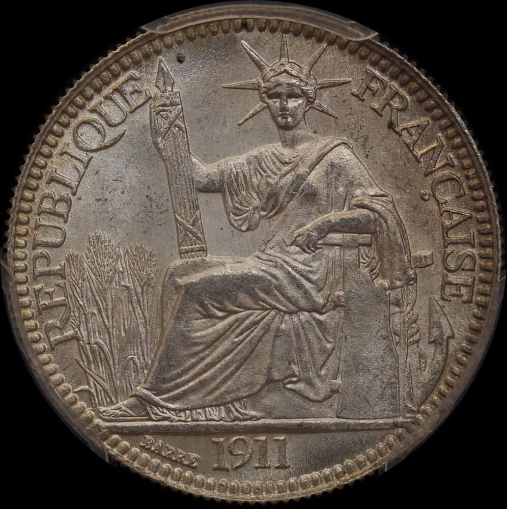 French Indo China 1911-A Silver 10 Cents Lec #150 PCGS MS66