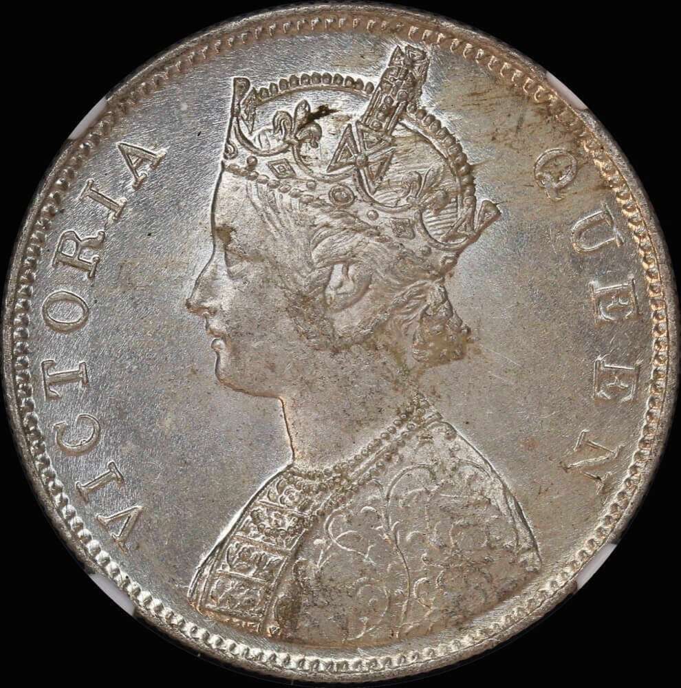 India (British) 1862 Silver Rupee KM#473.1 NGC MS62