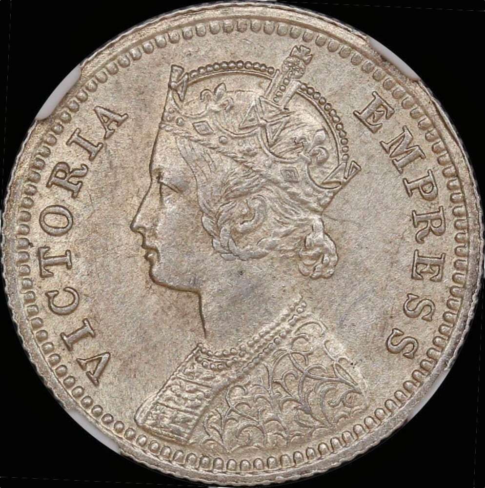 India (British) 1897-C Silver 1/4 Rupee KM# 471 NGC MS62