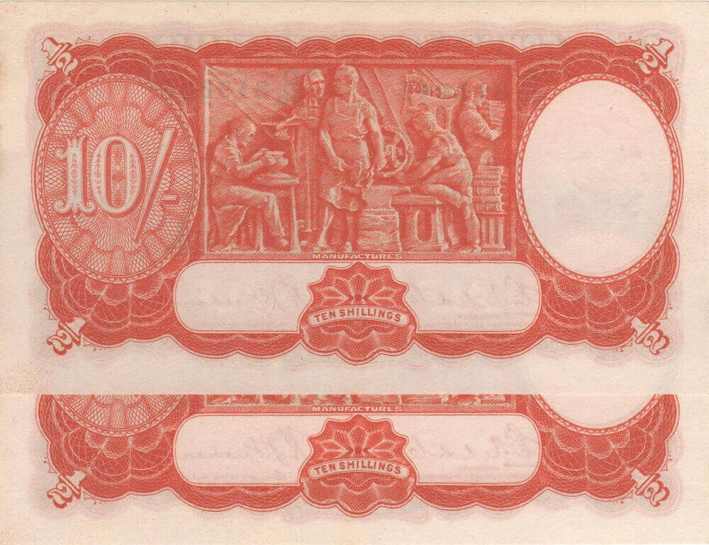 1936 Ten Shilling Consecutive Pair Riddle/Sheehan R11 about Unc