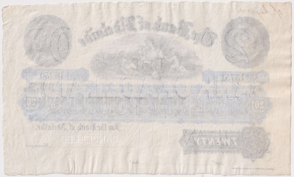 Bank of Adelaide 20 Pounds Unissued Specimen Note MVR# 2a Uncirculated