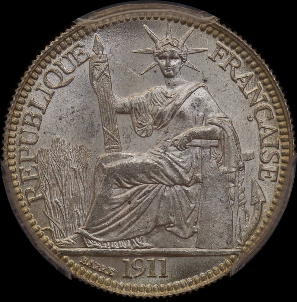 French Indo China 1911-A Silver 10 Cents Lec #150 PCGS MS65