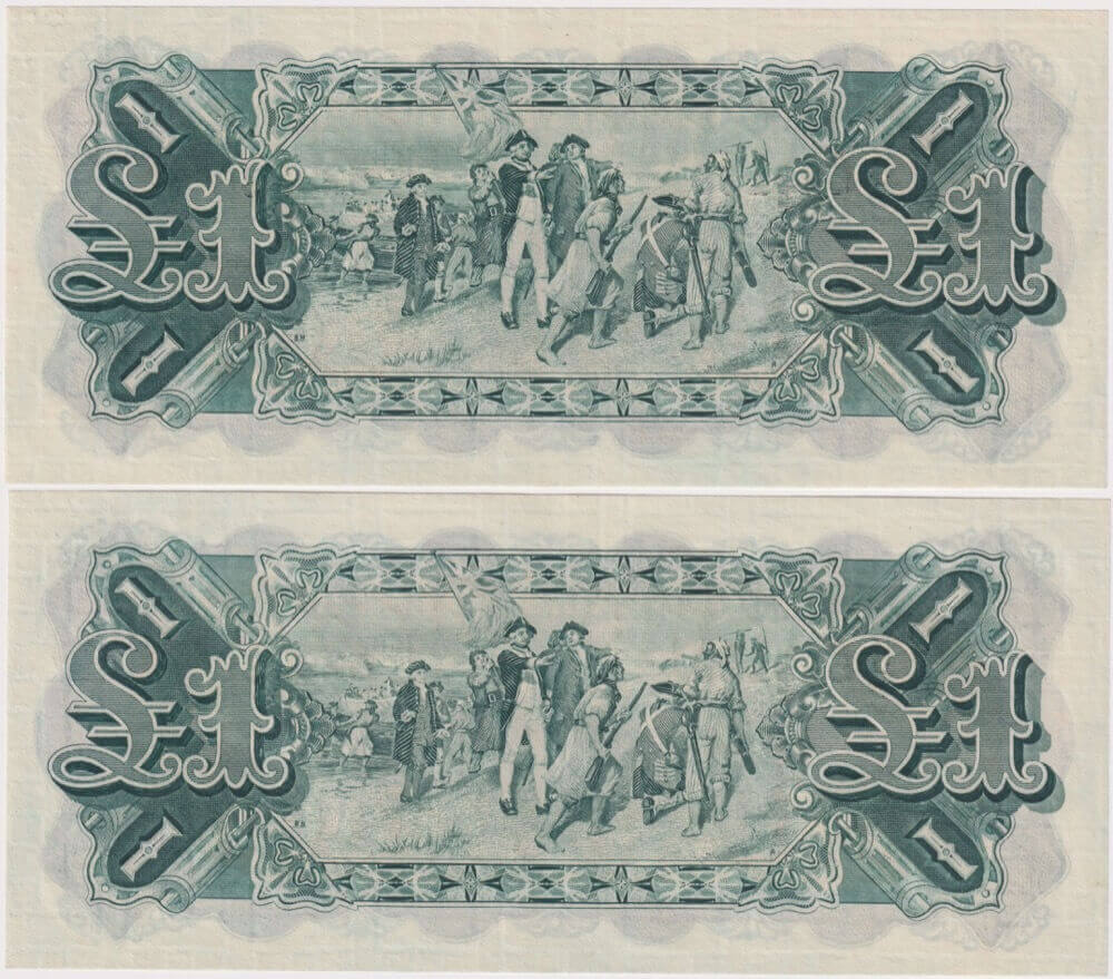 1927 One Pound Consecutive Pair Riddle/Heathershaw R26 about Unc