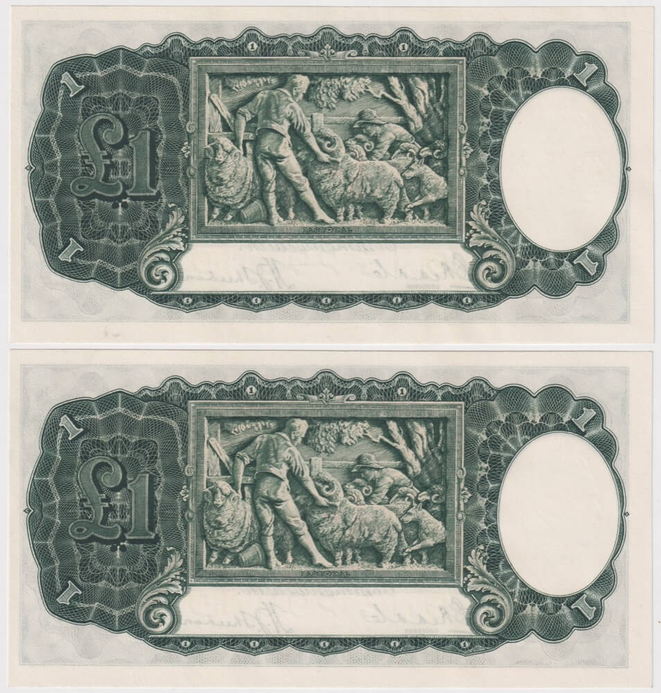 1933 One Pound Consecutive Pair Riddle/Sheehan R28 about Unc