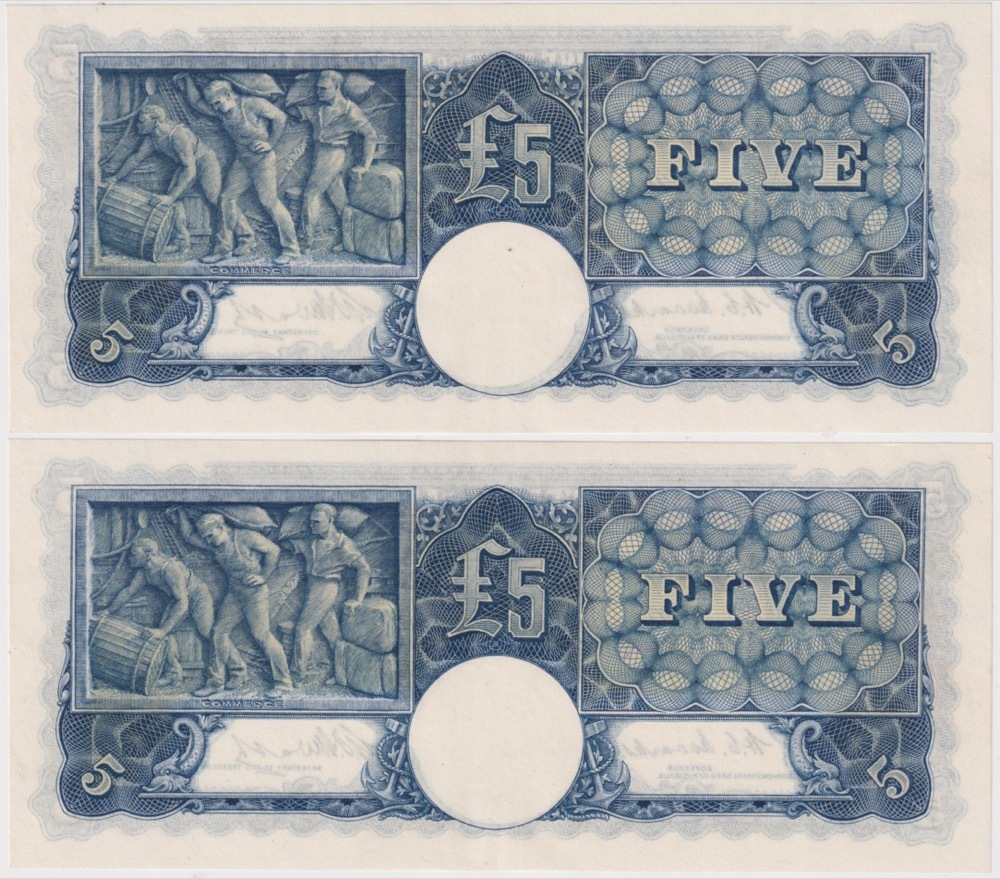 1949 Five Pound Consecutive Pair Coombs/Watt R47 about Unc