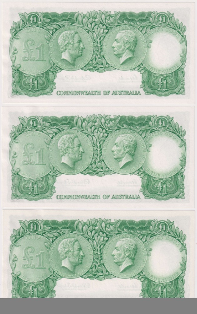 1961 One Pound Consecutive Trio Last Prefix HK/65 Coombs/Wilson R34bL Uncirculated