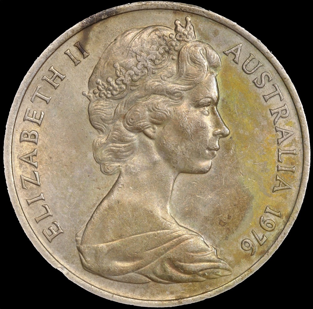 1976 Twenty Cents Obverse Split Planchet Extremely Fine