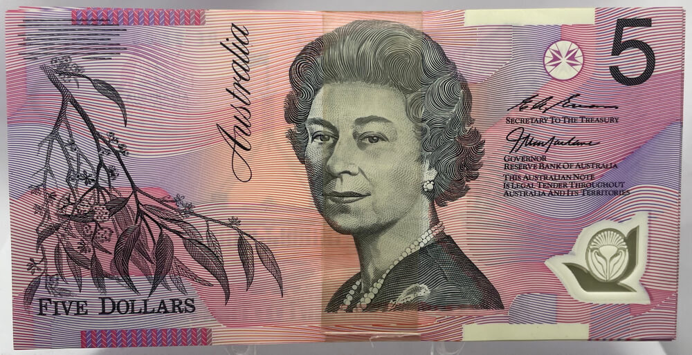 1998 Bundle of 100 $5 Notes MacFarlane/Evans Standard Prefix R218c Uncirculated